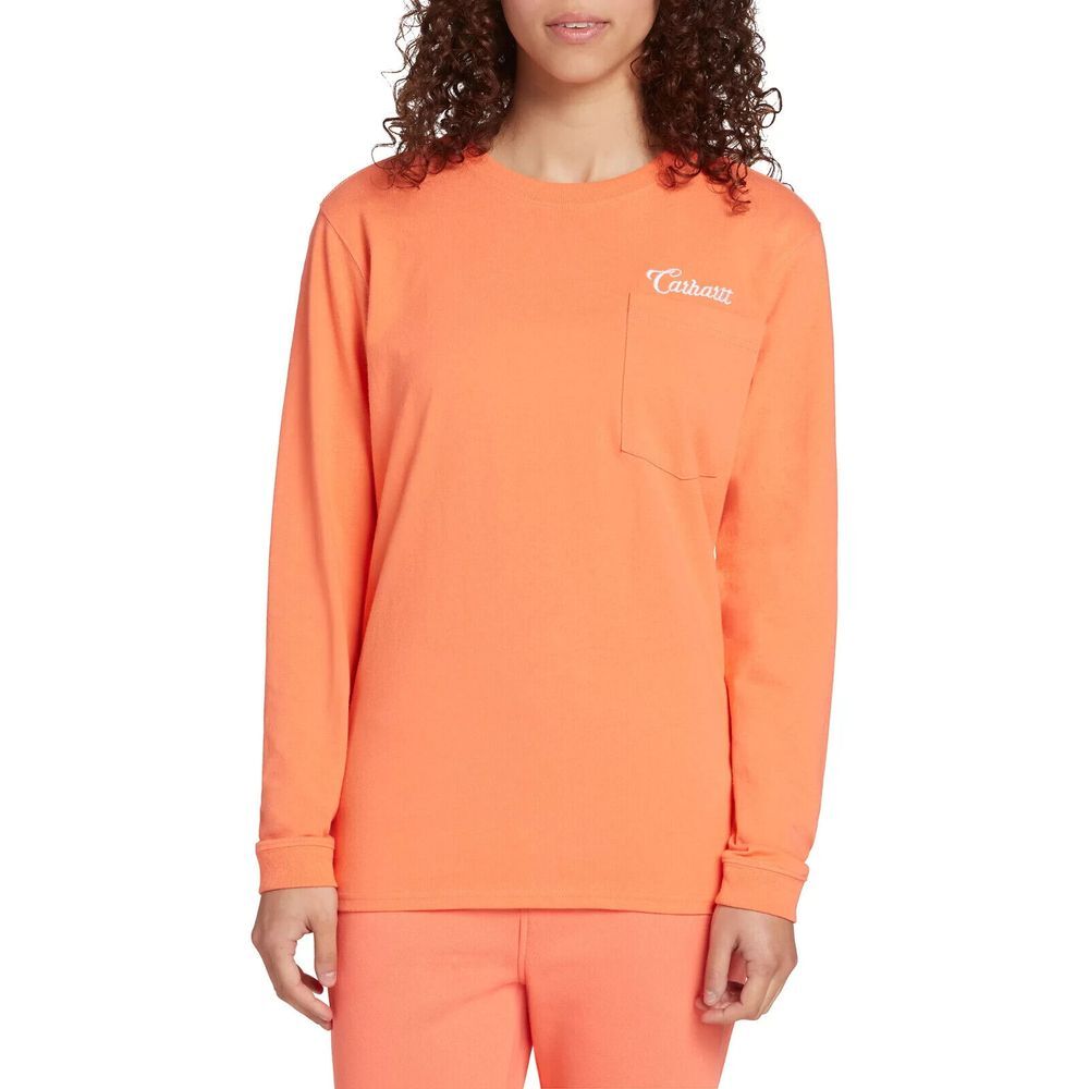 Carhartt Womens Loose Fit Heavyweight Long Sleeve Pocket‎ T-Shirt Orange Size S